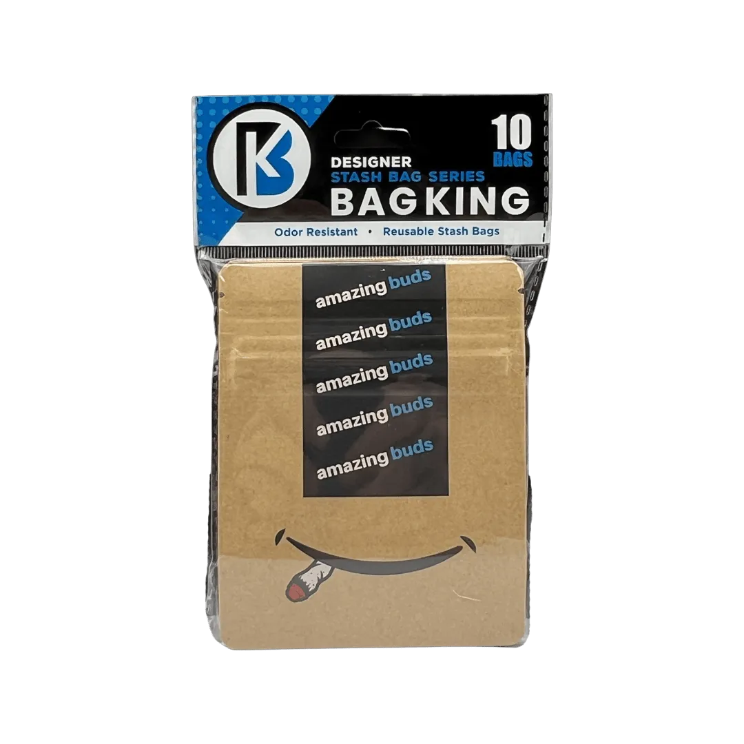 10-Pack Bag King Amazing Buds Shipping Wide Mouth Child-Resistant Mylar Bag | 1/8th ounce