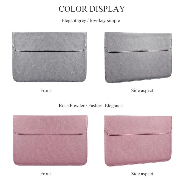 13.3 Inch Laptop Inner Bag with Magnetic Buckle and Small Bag - Pink Leather