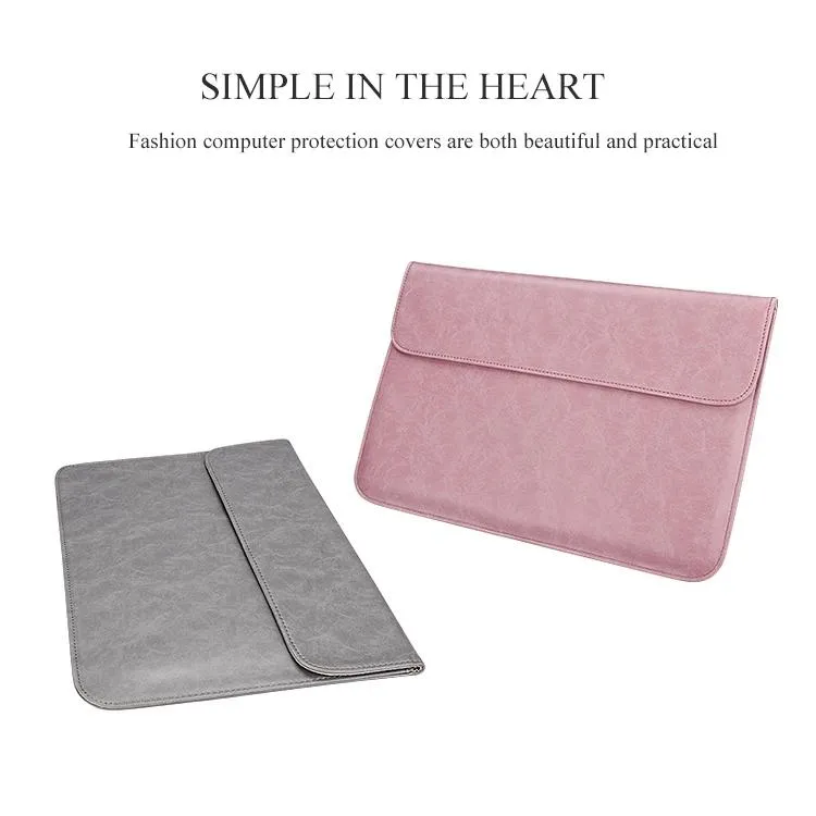 13.3 Inch Laptop Inner Bag with Magnetic Buckle and Small Bag - Pink Leather