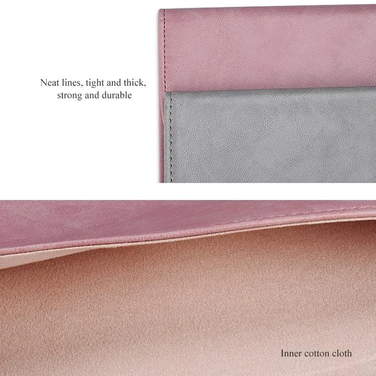 13.3 Inch Laptop Inner Bag with Magnetic Buckle and Small Bag - Pink Leather
