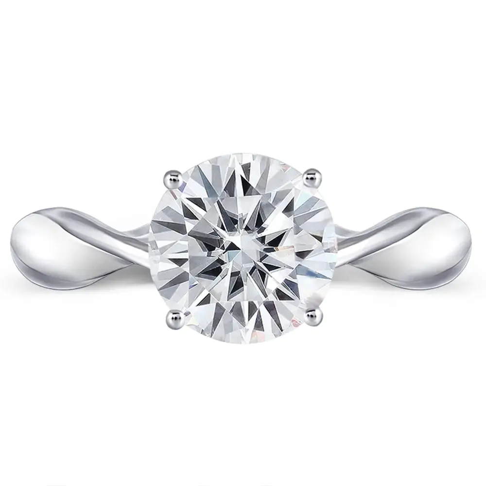 14k White Gold Twisted Band Moissanite Ring 2ct