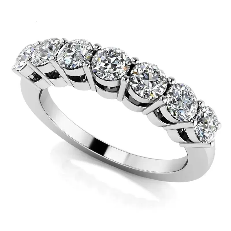 18k White Gold 7 Stone Moissanite Anniversary Ring 0.7ct