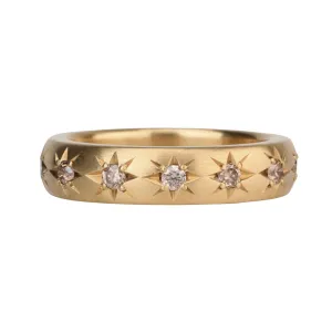 20K Gold Slightly Rounded Ring with 13 Star-Set Cognac Diamonds