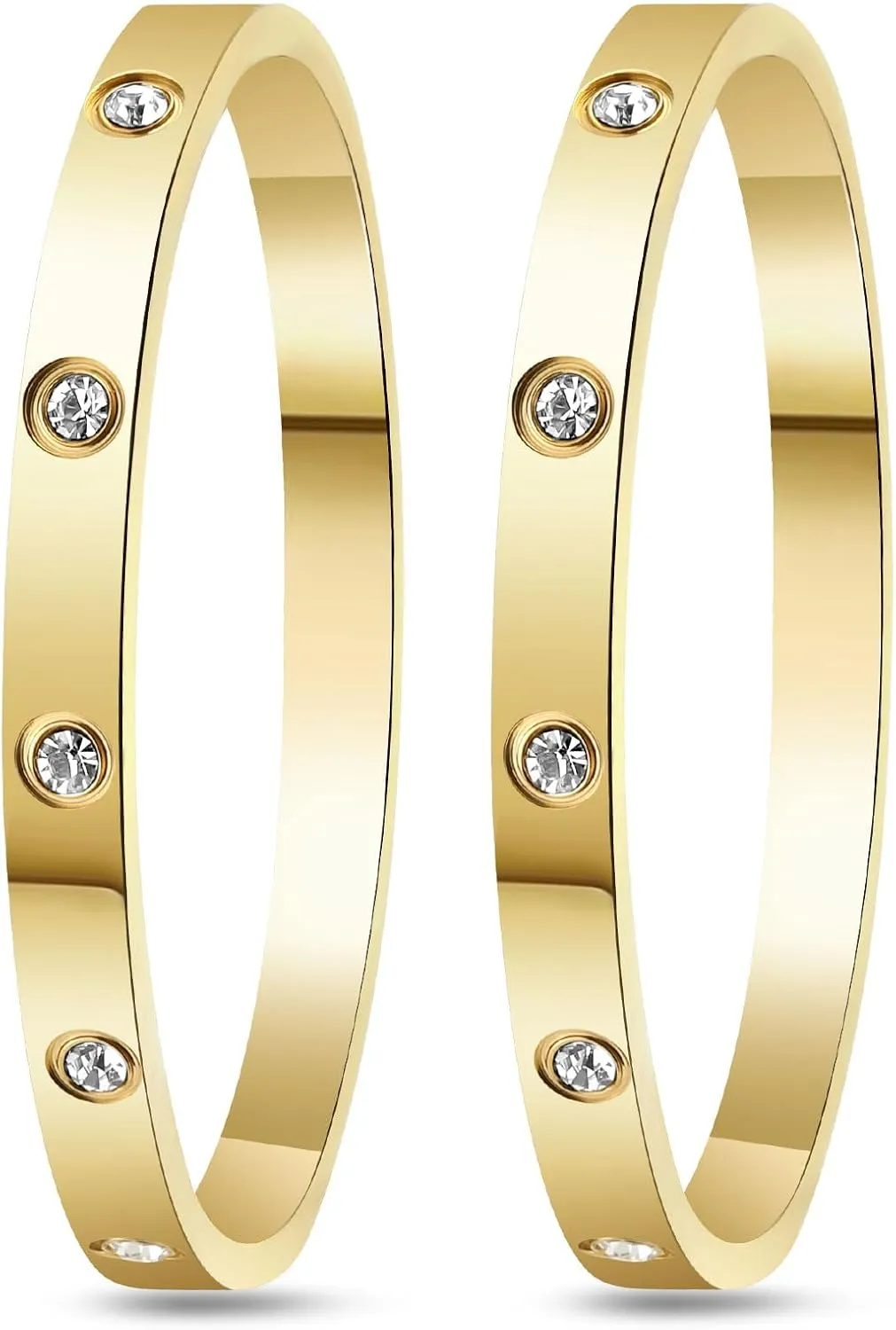 2Pcs 18K Gold Plated Love Bangle Bracelets set for Women, Stainless Steel Cubic Zirconia Bangle Crystal Friendship Jewelry, Easter Wedding Birthday Gifts for Girlfriend, Wife, Monther