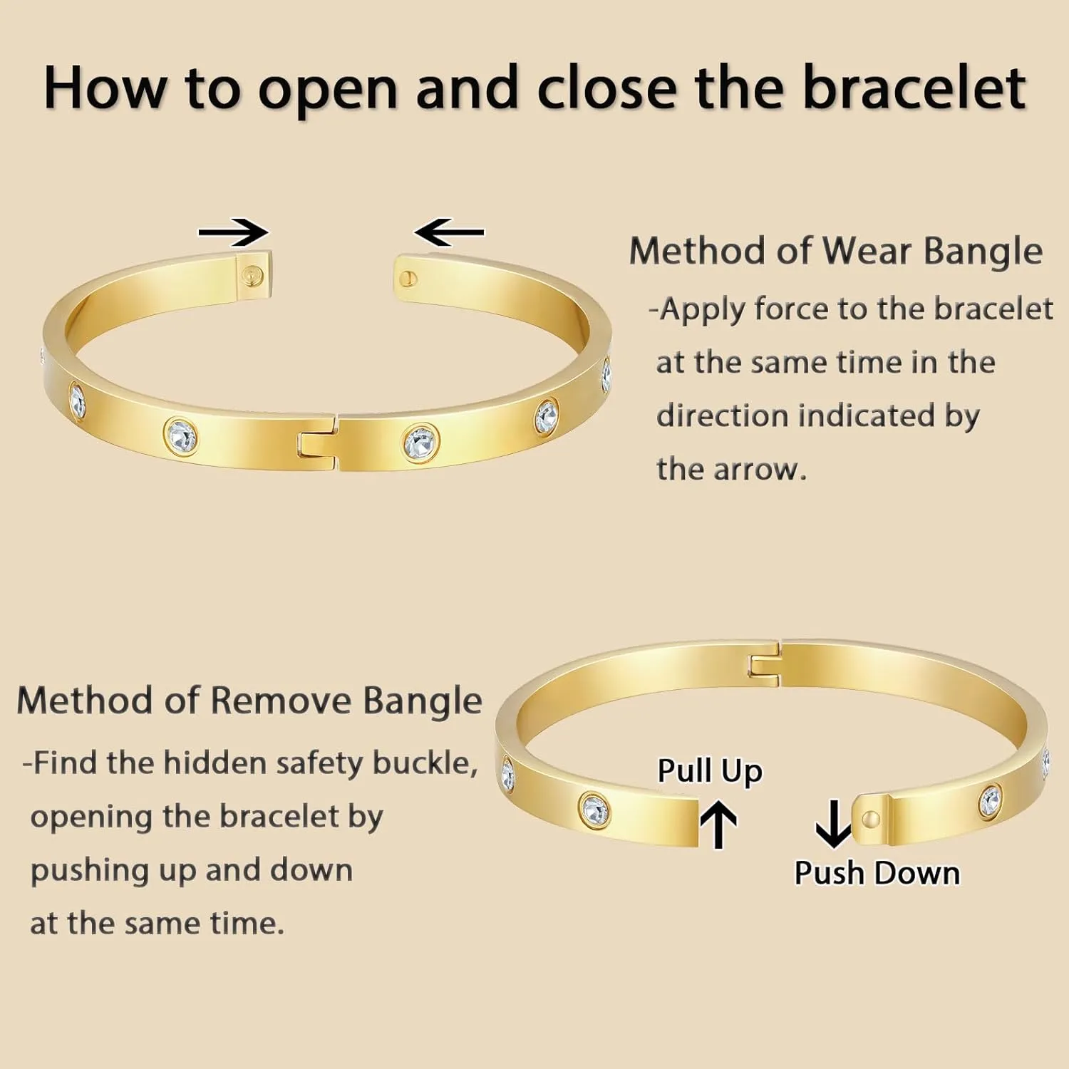 2Pcs 18K Gold Plated Love Bangle Bracelets set for Women, Stainless Steel Cubic Zirconia Bangle Crystal Friendship Jewelry, Easter Wedding Birthday Gifts for Girlfriend, Wife, Monther