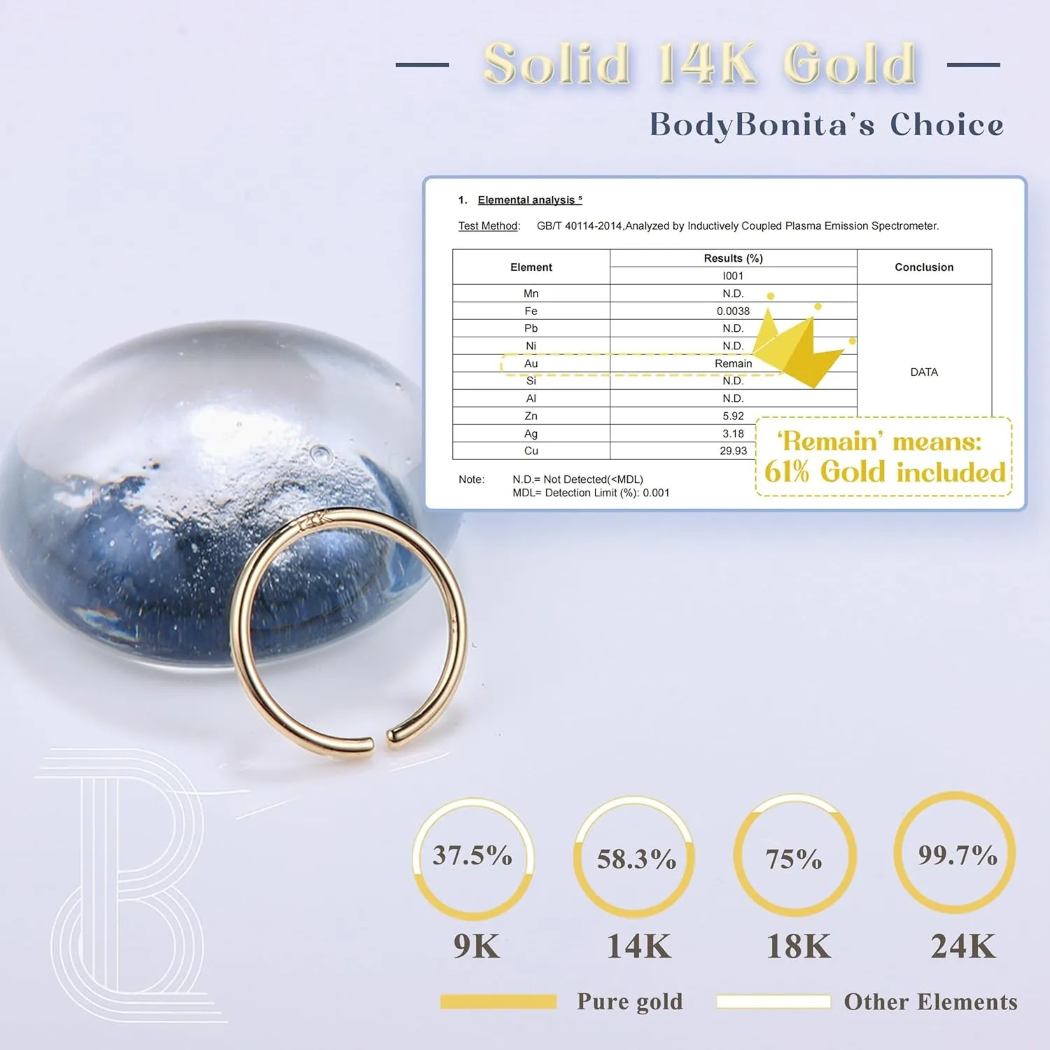 BodyBonita 14K Solid Gold Nose Rings Hoops - Bendable 18G 20G Nose Rings Hypoallergenic Cartilage Earrings for Women Conch Piercing Jewelry Helix Rook Tragus Lobe Daith Snug Belly Button Ring 8 mm