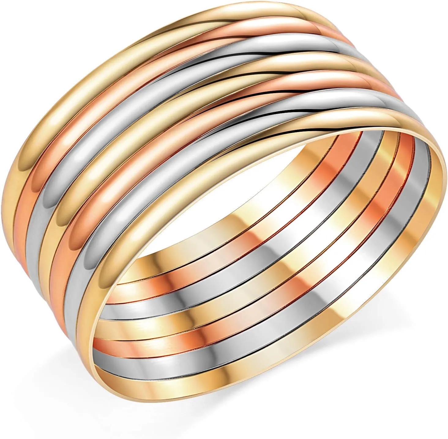 Castillna Stainless Steel Extra Extra Large (XXL) Plus Size Bangle Bracelets Set for Women, Set of 7 Pieces, 9.6 Inches