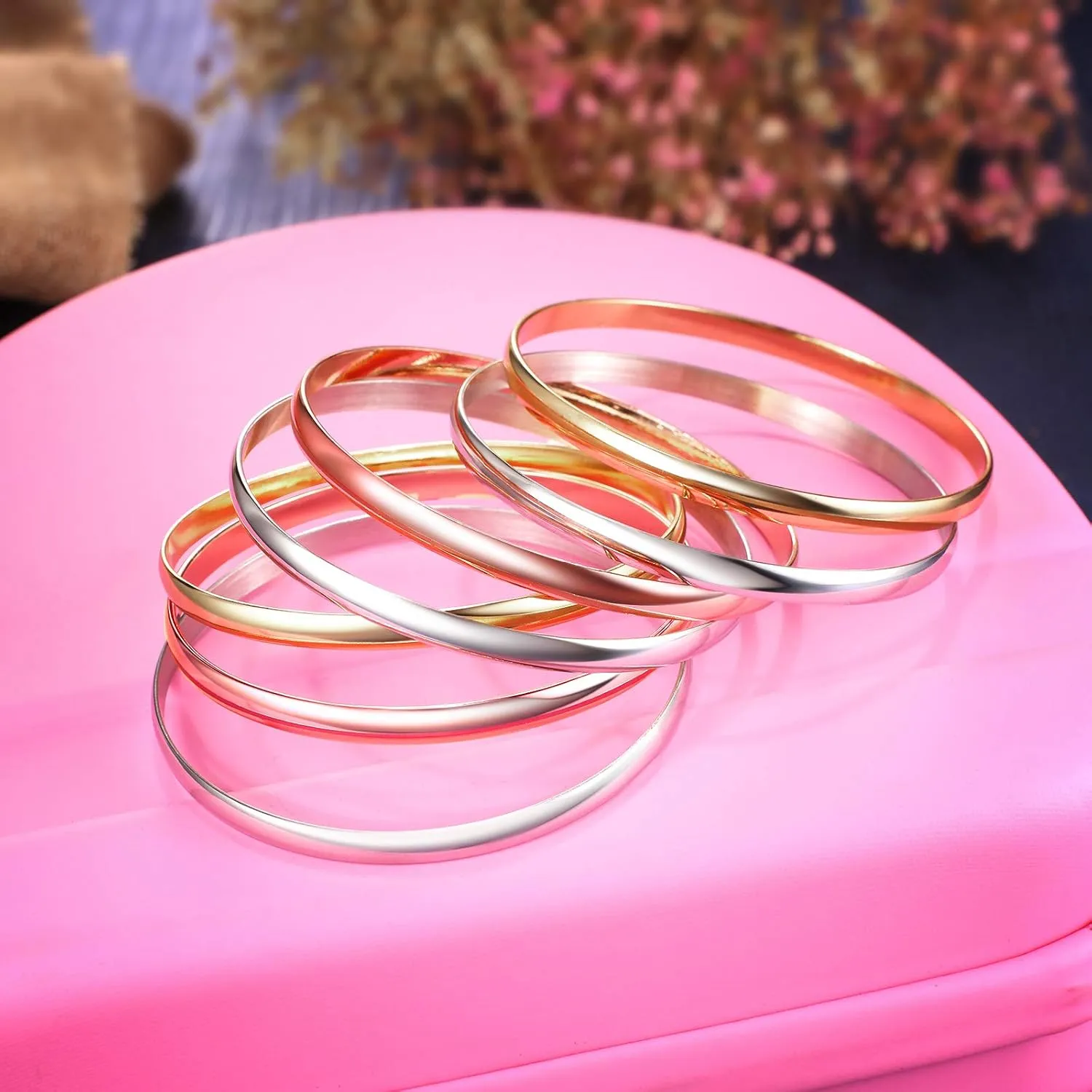 Castillna Stainless Steel Extra Extra Large (XXL) Plus Size Bangle Bracelets Set for Women, Set of 7 Pieces, 9.6 Inches