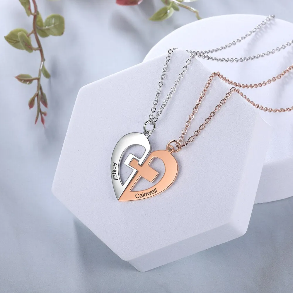 Customized Rose Gold Silver Color Heart Couple