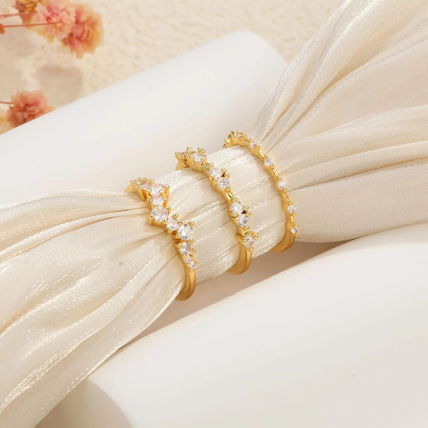 KAERUN Stackable Gold Rings for Women Non Tarnish Dainty 14K Gold Plated Thin Cubic Zirconia Thumb Ring Set Stack Trendy Statement Promise Wedding Bands Engagement Rings for Women Size 6 7 8 9 10