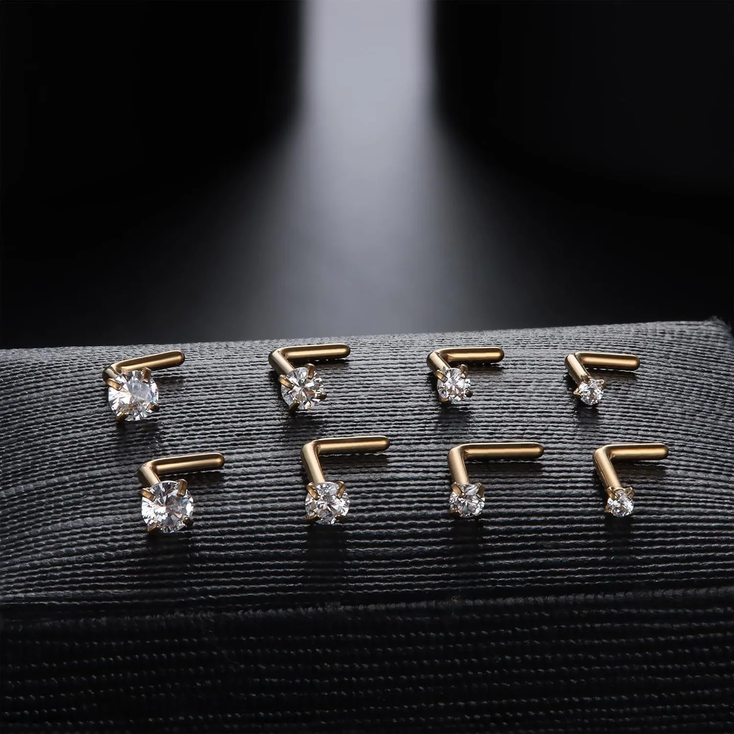 LOYALLOOK 8PCS Titanium Nose Rings, 20G/18G Corkscrew & L Shape Studs, Diamond CZ, Silver & Gold, Hypoallergenic, 1.5mm-3mm