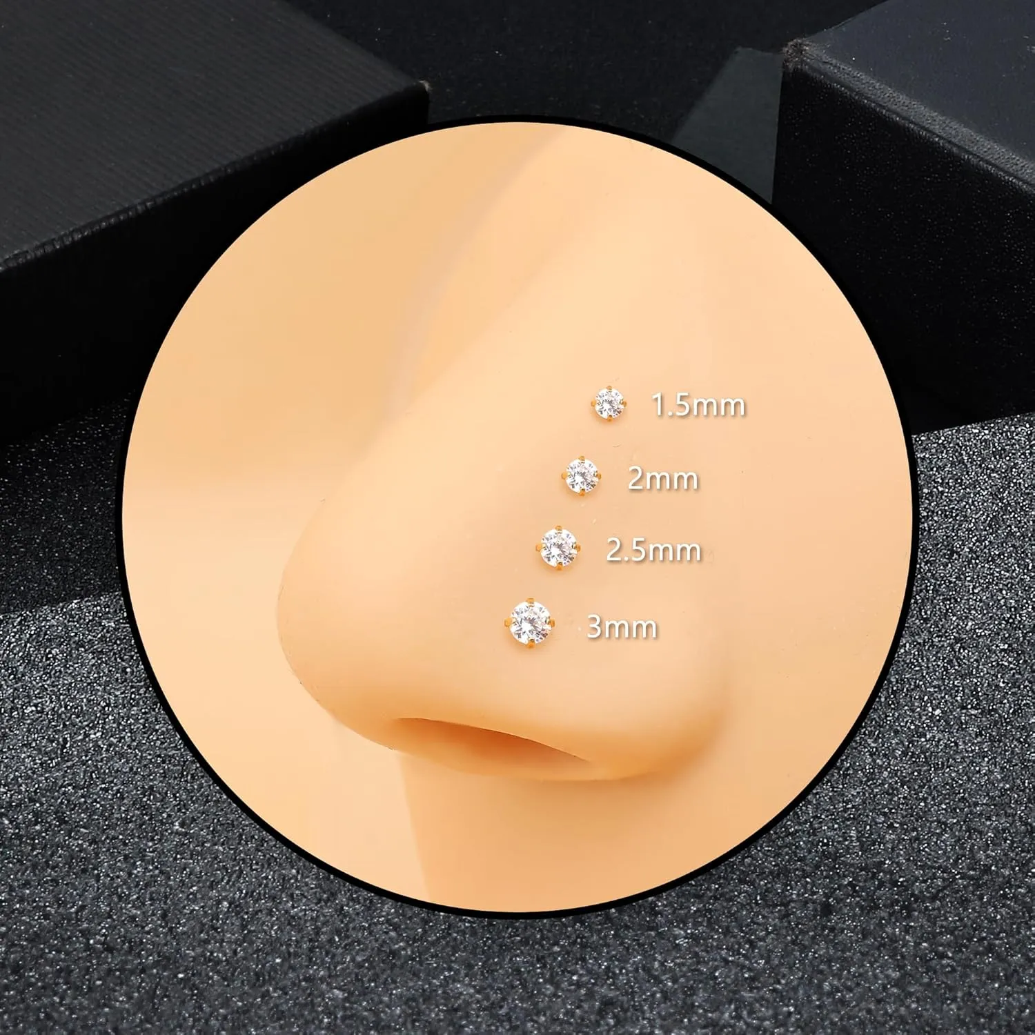 LOYALLOOK 8PCS Titanium Nose Rings, 20G/18G Corkscrew & L Shape Studs, Diamond CZ, Silver & Gold, Hypoallergenic, 1.5mm-3mm