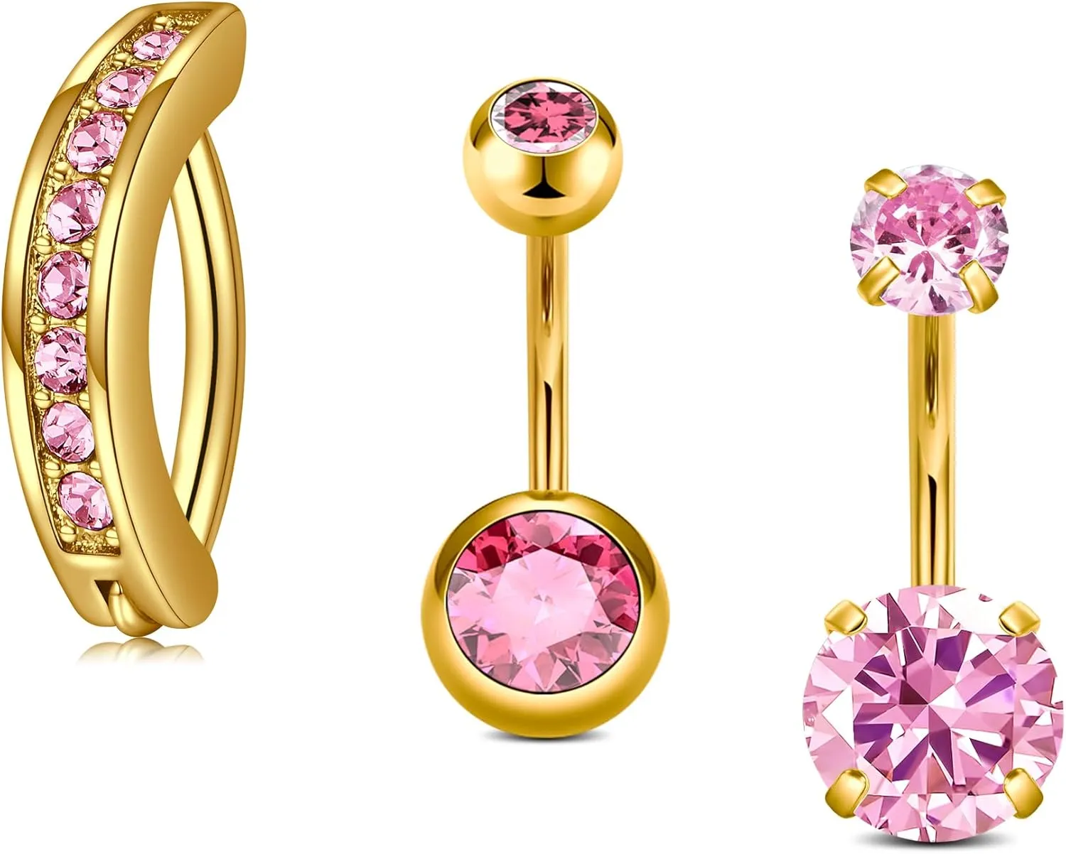 MODRSA Belly Jewellery Piercing - Belly Button Rings with silver & Pink Pearl Navel Opener