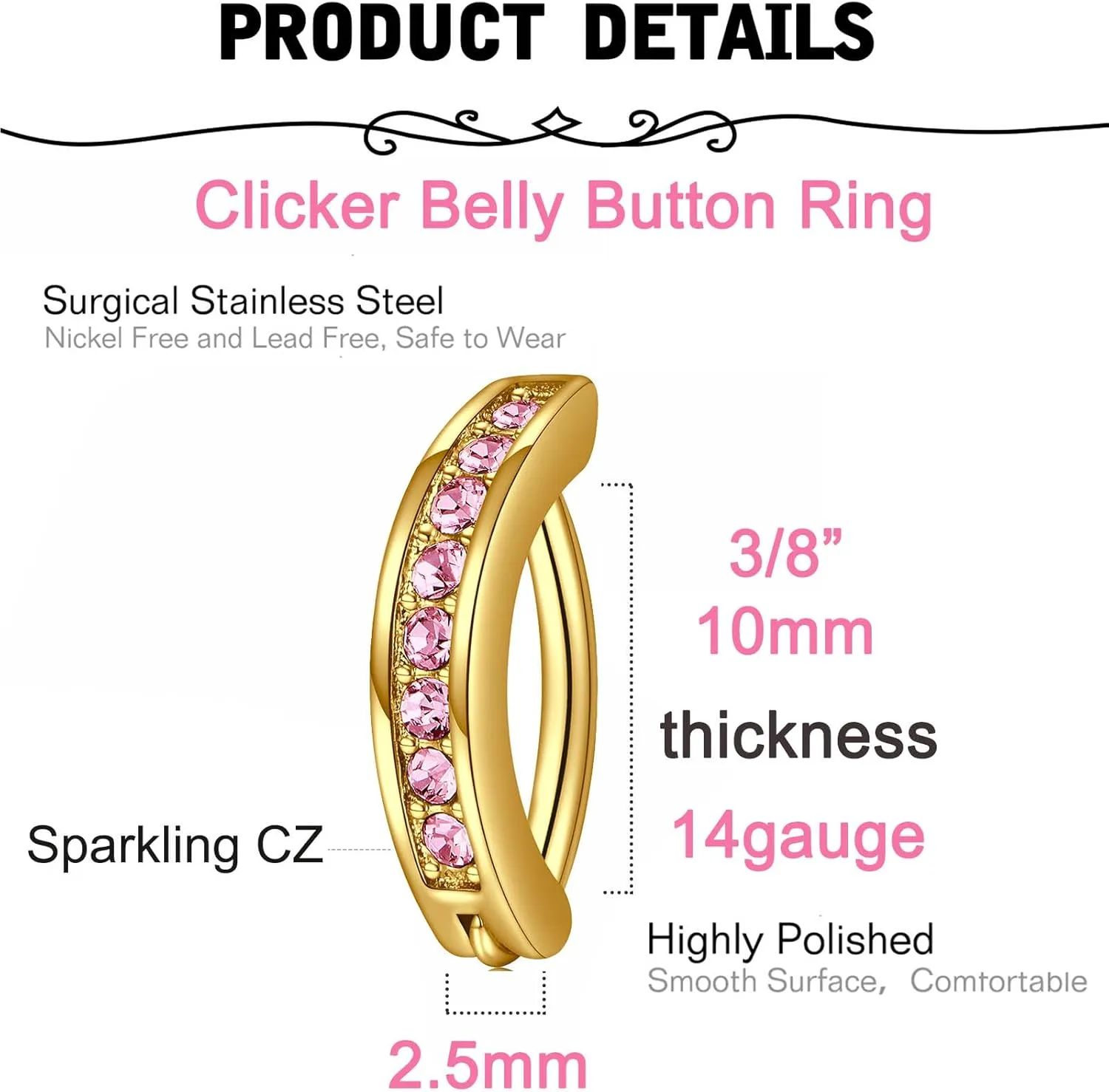 MODRSA Belly Jewellery Piercing - Belly Button Rings with silver & Pink Pearl Navel Opener
