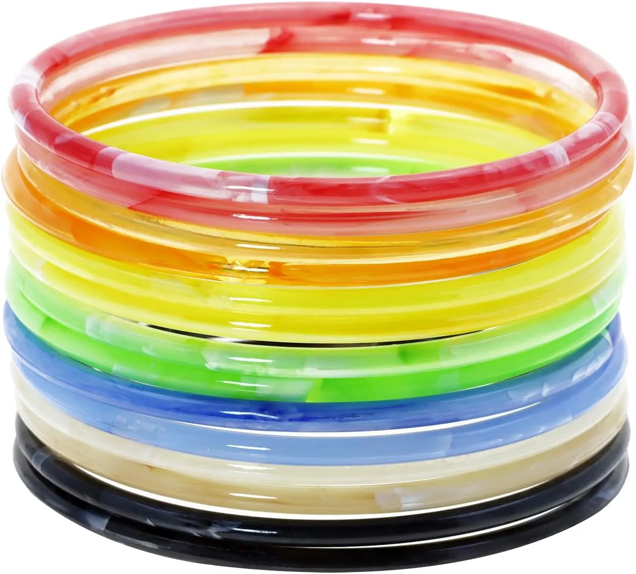 PENTA ANGEL Neon Acrylic Bracelets for Women 14Pcs Adults Size 80s 90s Retro Marbling Rock Pop Disco Punk Bangle Ring for Graduation Halloween Party Costume