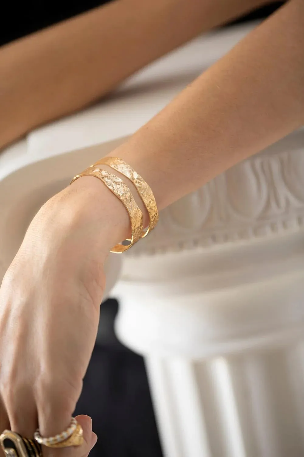 POTESSA 18K Gold Plated Open Bangle Cuff Bracelets Adjustable Dainty Boho Cuff Bangle Bracelets Handemade Jewelry for Women