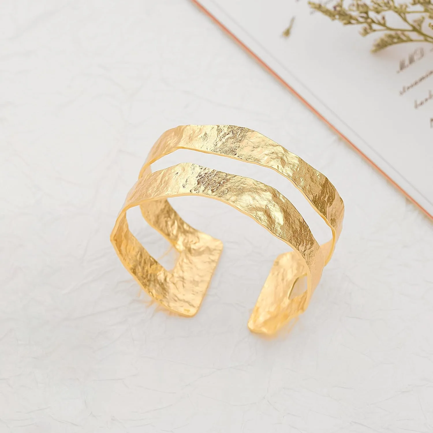 POTESSA 18K Gold Plated Open Bangle Cuff Bracelets Adjustable Dainty Boho Cuff Bangle Bracelets Handemade Jewelry for Women