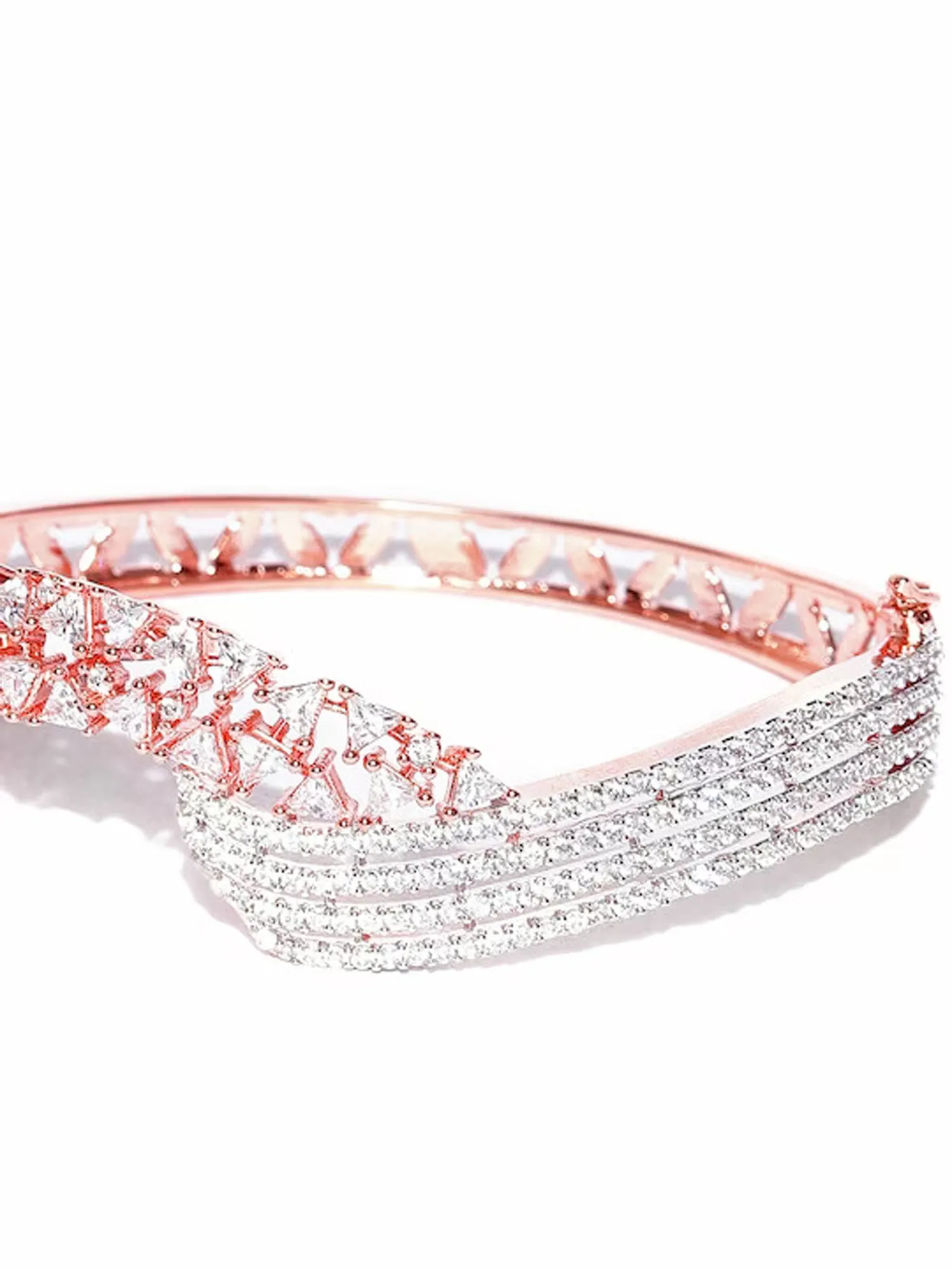 Rose Gold-Plated Cz Stone-Studded Handcrafted Bangle-Style Bracelet