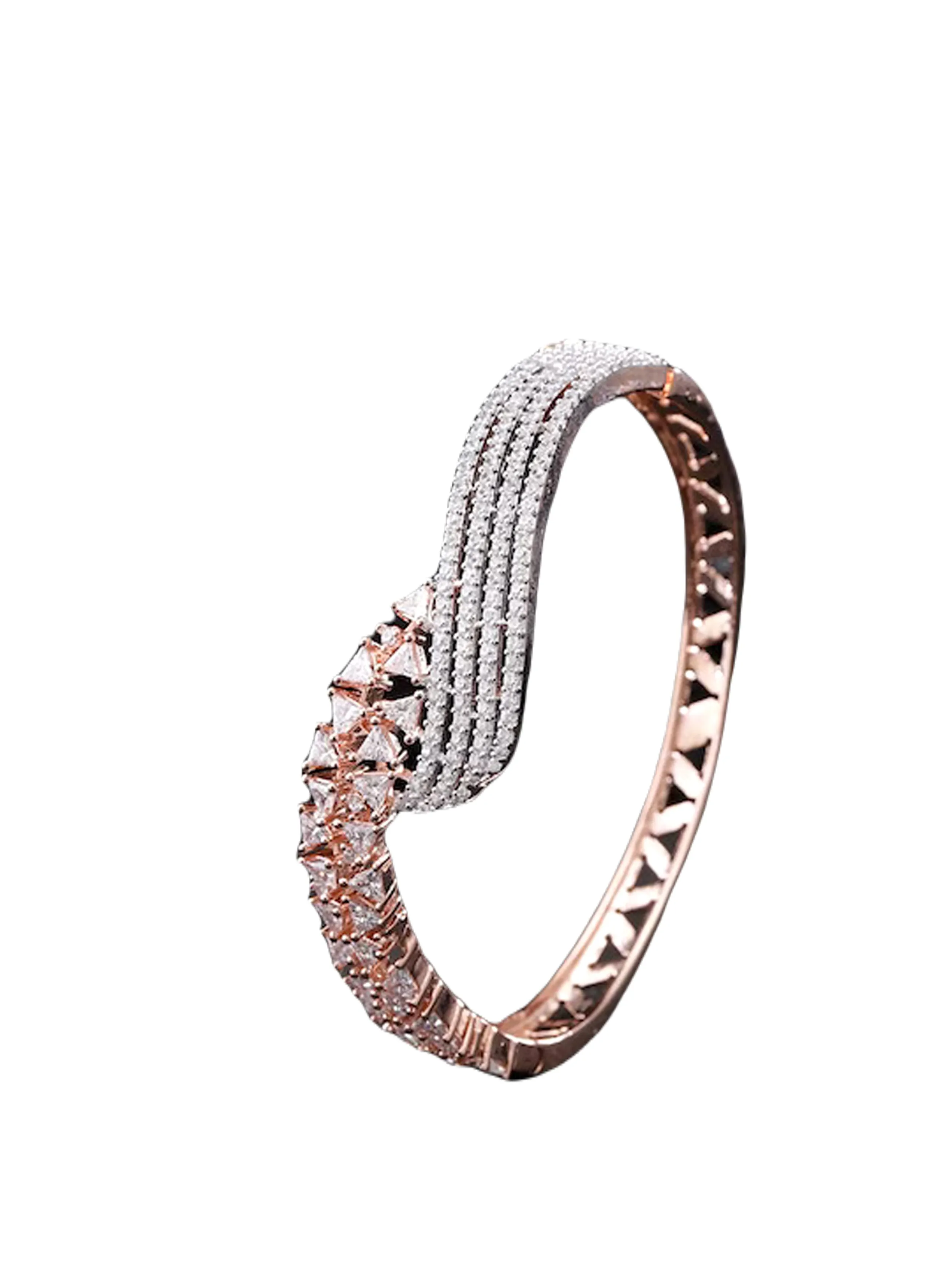 Rose Gold-Plated Cz Stone-Studded Handcrafted Bangle-Style Bracelet