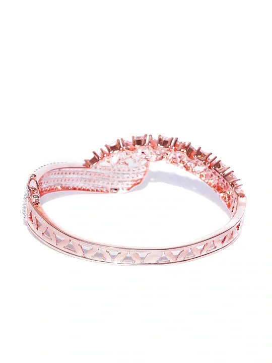 Rose Gold-Plated Cz Stone-Studded Handcrafted Bangle-Style Bracelet