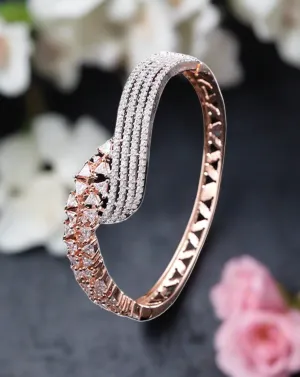 Rose Gold-Plated Cz Stone-Studded Handcrafted Bangle-Style Bracelet