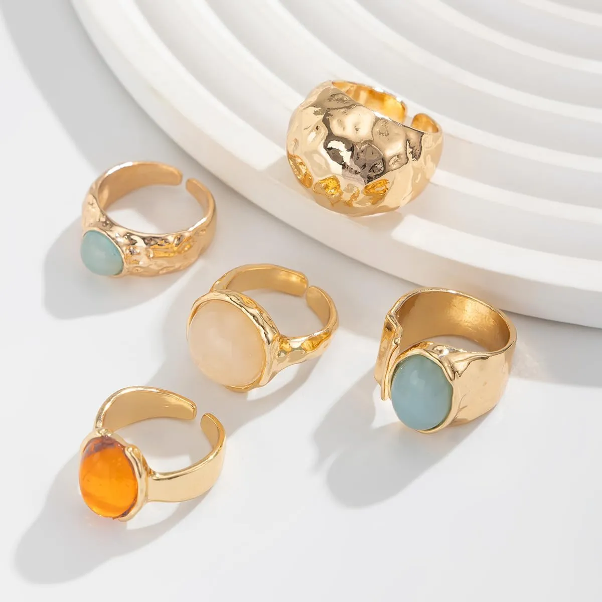 Sora Tuki Chunky Gold Rings for Women Non Tarnish Big Gemstone Rings Set Adjustable Thick Silver Statement Rings for Women Trendy Dainty Stackable Ring Chunky Gold Jewelry