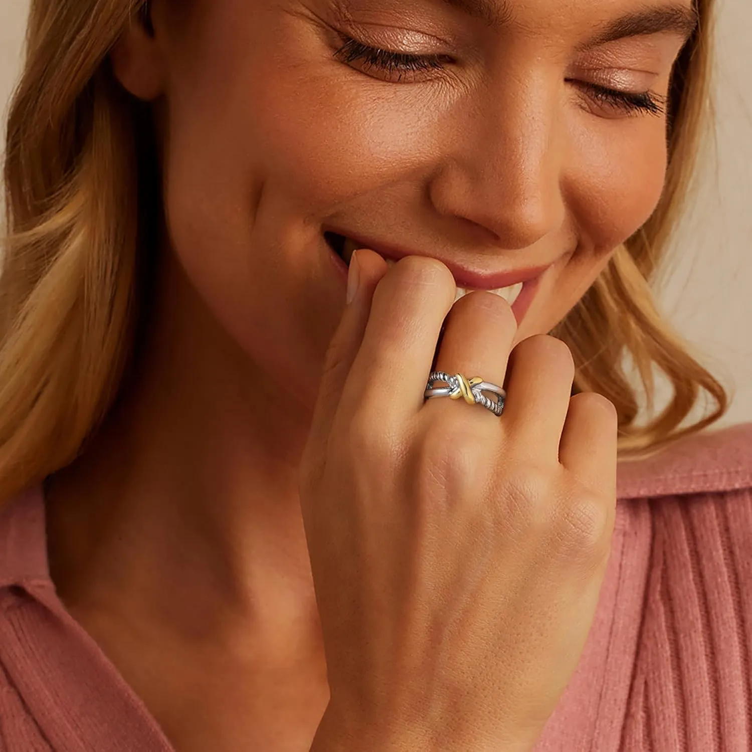 Two Tone Vintage Rings for Women - Gold and Silver Cable Ring Trendy Statement Ring Twisted Cable Wire Band Ring Jewelry Gift