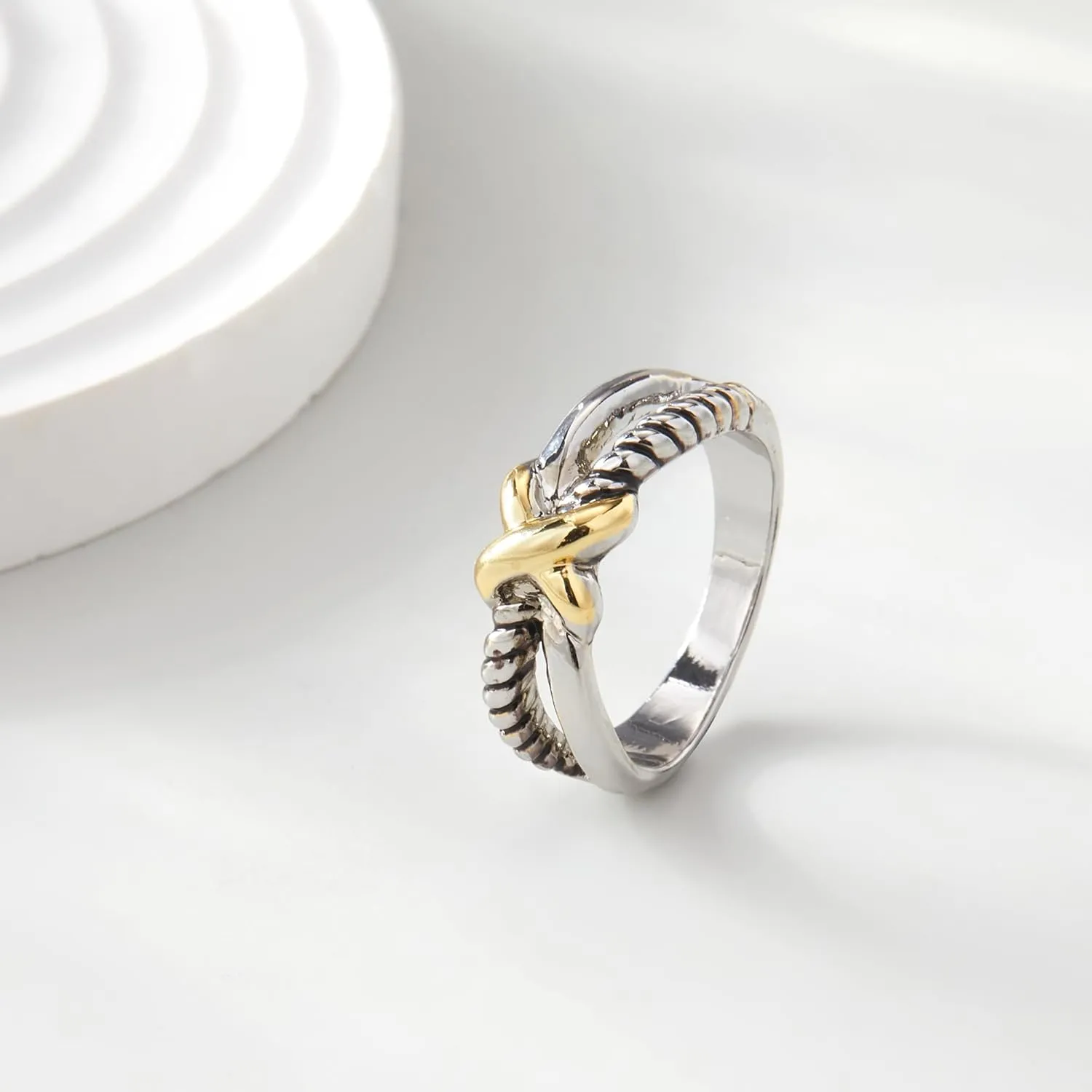 Two Tone Vintage Rings for Women - Gold and Silver Cable Ring Trendy Statement Ring Twisted Cable Wire Band Ring Jewelry Gift