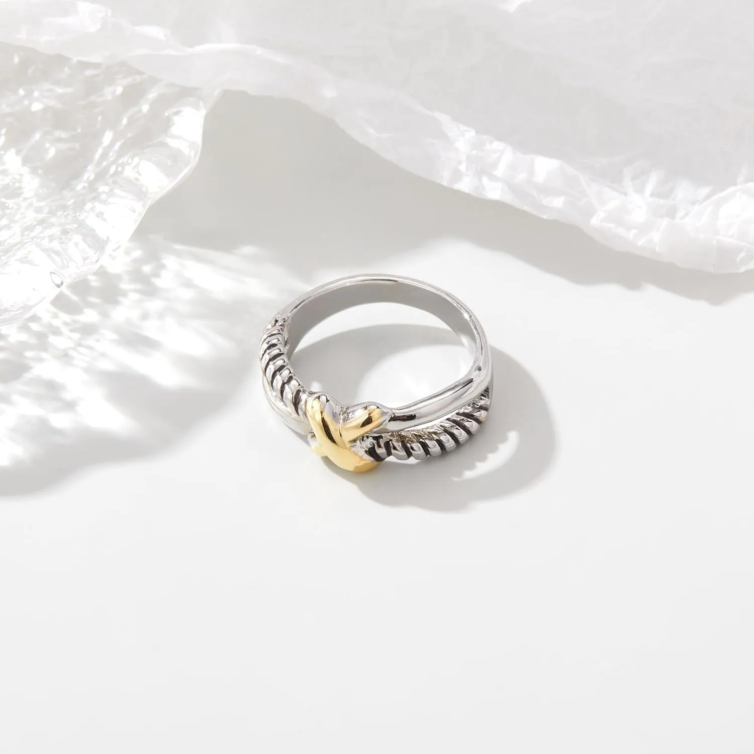 Two Tone Vintage Rings for Women - Gold and Silver Cable Ring Trendy Statement Ring Twisted Cable Wire Band Ring Jewelry Gift