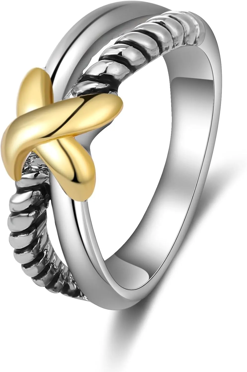 Two Tone Vintage Rings for Women - Gold and Silver Cable Ring Trendy Statement Ring Twisted Cable Wire Band Ring Jewelry Gift